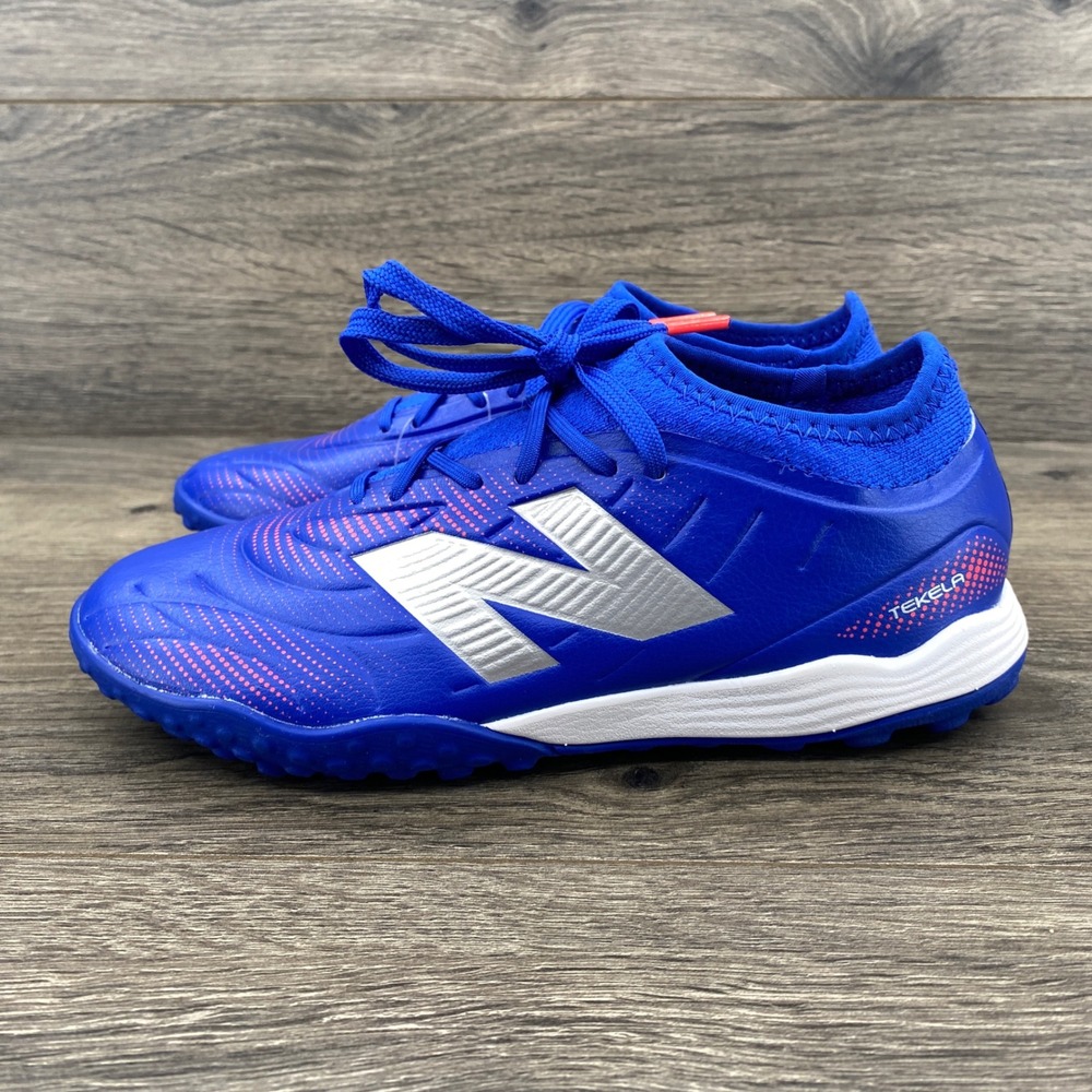 New Balance Tekela Soccer Cleats Kids 2.5 Blue Silver Turf Athletic SJT3TMP5
